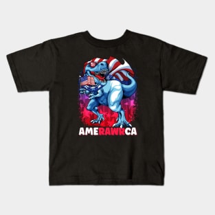Fourth Of July 4th T-Rex Dinosaur AmeRAWRca Kids T-Shirt